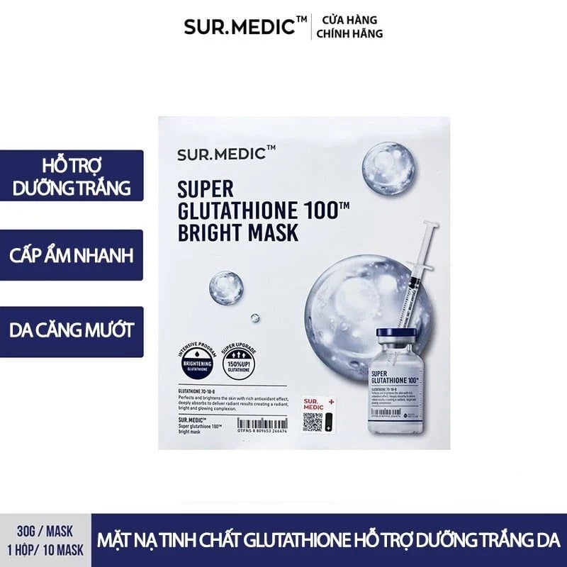 mặt nạ sur medic bright glutathione mask Mặt Nạ SurMedic Dưỡng Trắng Sur.Medic+ Cấp Ẩm Sáng Da Sur Medic Bright  Glutathione Mask Repairing Phục Hồi Hyaluronic