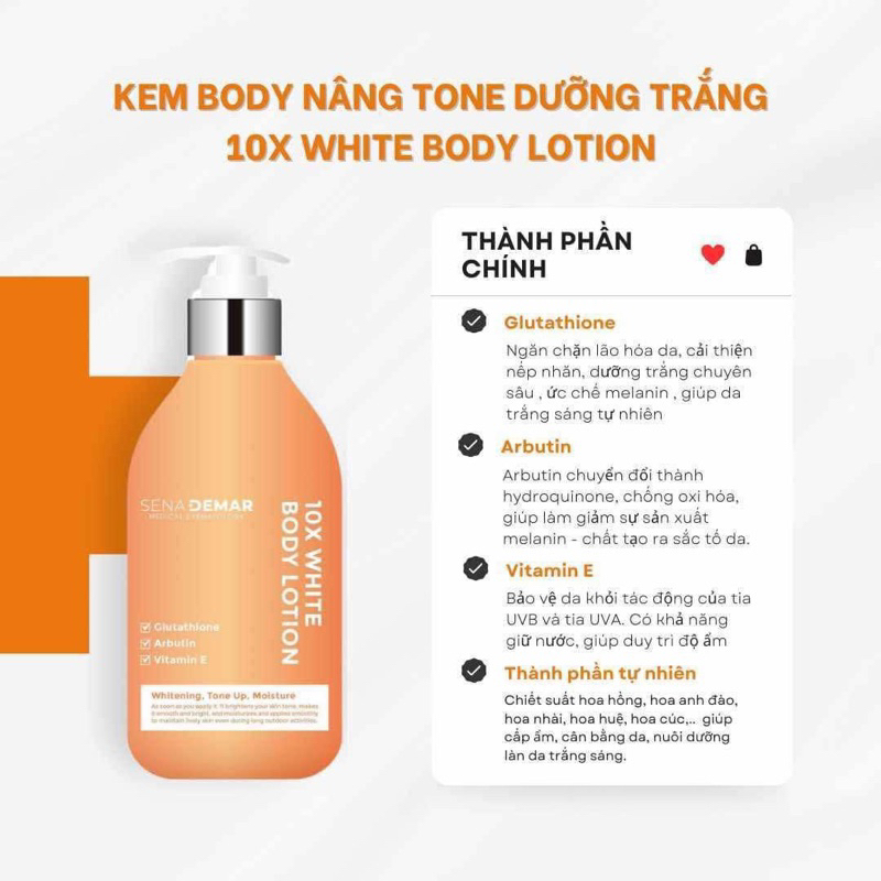 Kem body sena demar 10x white body lotion giúp dưỡng trắng da 300ml - hạn 2028 kem body senademar Hàn Quốc  IS177