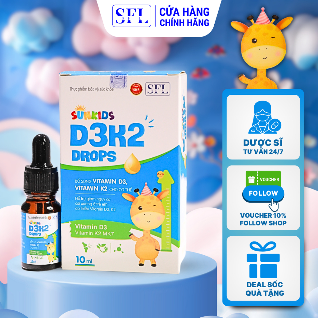 Vitamin D3 K2 MK7 SUNKIDS D3K2 Drops SUN FOR LIFE SFL Lọ Nhỏ Giọt 10ml ...