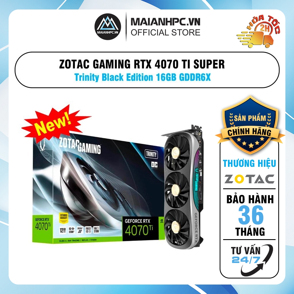 Card màn hình ZOTAC GAMING GeForce RTX 4070 Ti SUPER Trinity Black ...