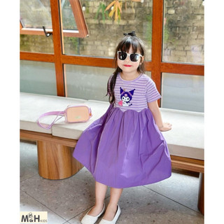 Váy bé gái, đầm bé gái hoạ tiết gấu dâu size 12-32kg vai cách điệu, quần áo trẻ em