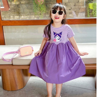 Váy bé gái, đầm bé gái hoạ tiết gấu dâu size 12-32kg vai cách điệu, quần áo trẻ em