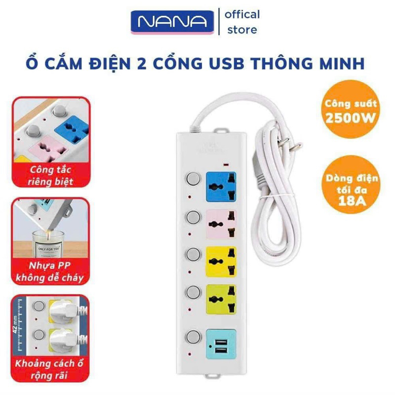 Ổ Cắm Điện USB Đa Năng Cao Cấp Chống Giật Dây Dài 4m