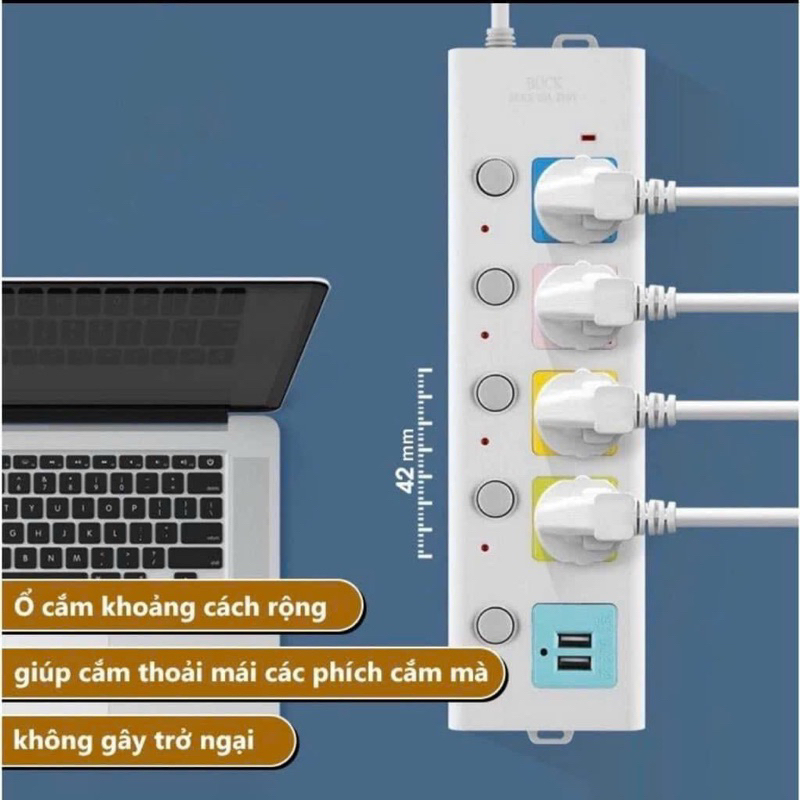 Ổ Cắm Điện USB Đa Năng Cao Cấp Chống Giật Dây Dài 4m