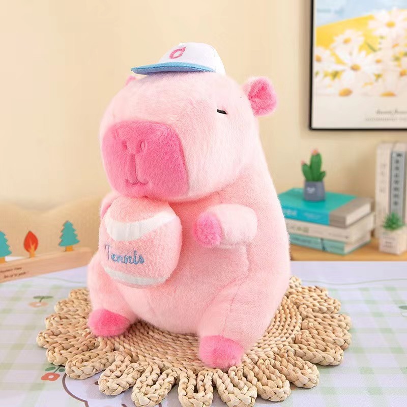 Gấu Bông Capybara Hồng Dễ Thương Cappybara Hồng Đeo Balo Và Mặc Áo Bóng Chày Chất Liệu Vải Lông Thỏ Cao Cấp