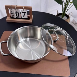 Nồi canh inox 3 lớp Lunkai [593] 24cm - 26cm thành thấp đa năng nấu lẩu xào rang LK593