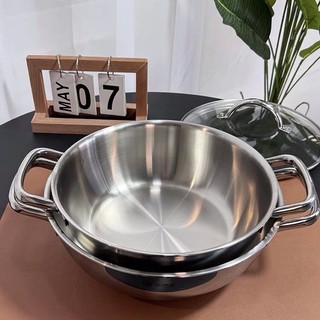 Nồi canh inox 3 lớp Lunkai [593] 24cm - 26cm thành thấp đa năng nấu lẩu xào rang LK593