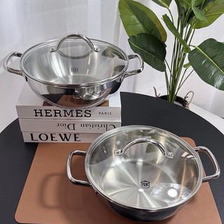 Nồi canh inox 3 lớp Lunkai [593] 24cm - 26cm thành thấp đa năng nấu lẩu xào rang LK593