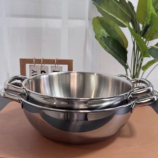 Nồi canh inox 3 lớp Lunkai [593] 24cm - 26cm thành thấp đa năng nấu lẩu xào rang LK593