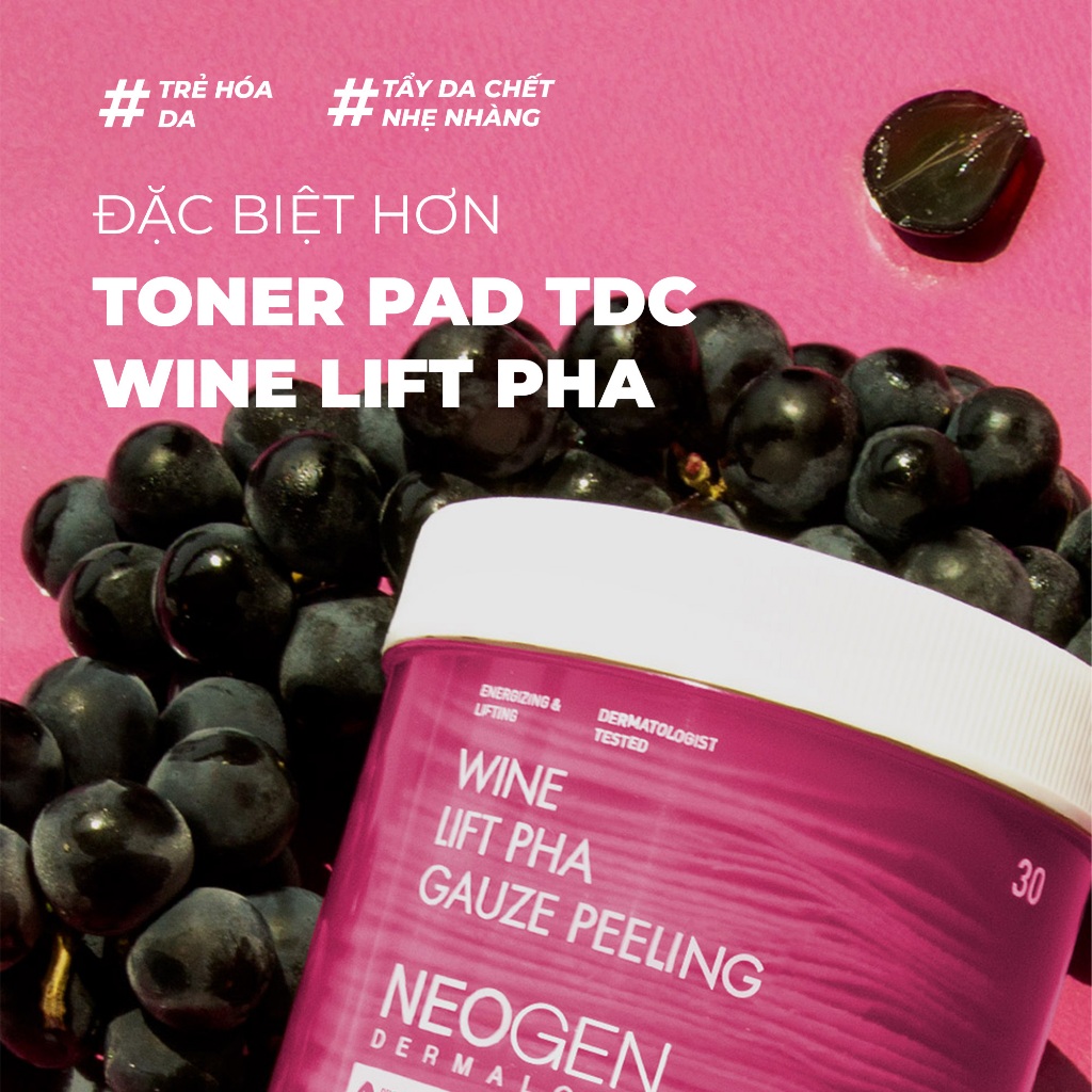 Ảnh Toner Pad Tẩy Tế Bào Chết Rượu Vang Nâng Cơ và Trẻ Hoá Da Neogen Dermalogy Wine Lift PHA Gauze Peeling 30 Miếng 3