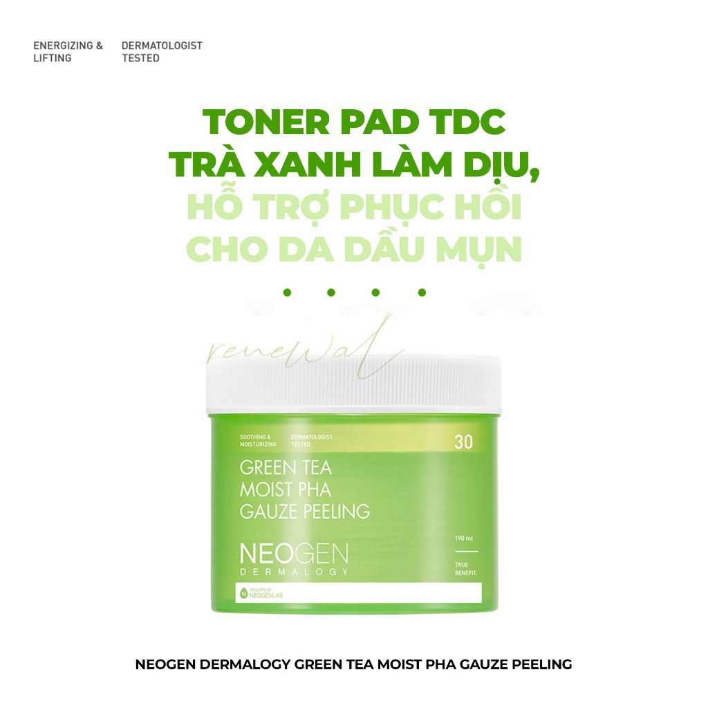 Ảnh Toner Pad Tẩy Tế Bào Chết Trà Xanh Làm Dịu và Phục Hồi Da Dầu Mụn Neogen Dermalogy PHA Gauze Peeling 30 Miếng 2