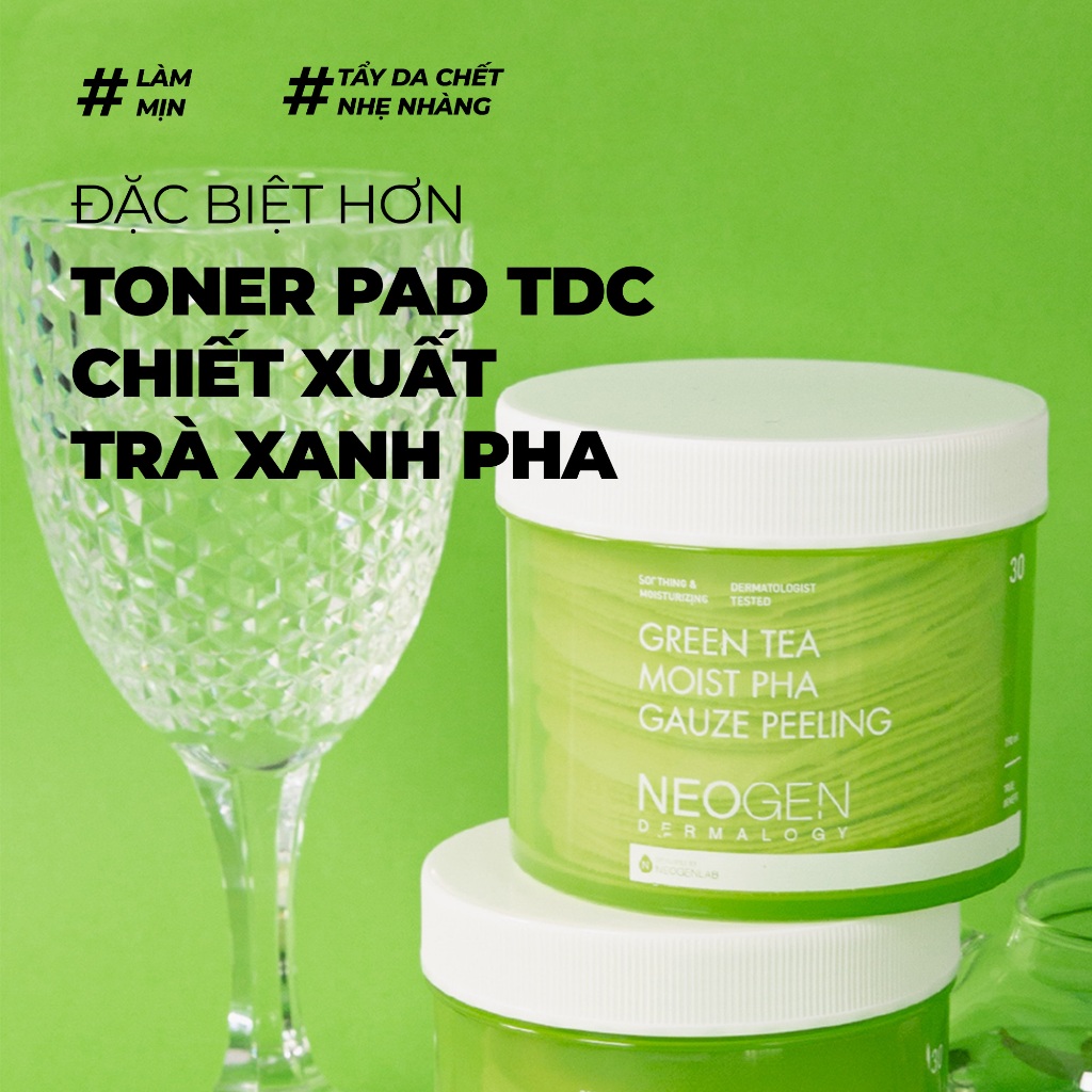 Ảnh Toner Pad Tẩy Tế Bào Chết Trà Xanh Làm Dịu và Phục Hồi Da Dầu Mụn Neogen Dermalogy PHA Gauze Peeling 30 Miếng 3