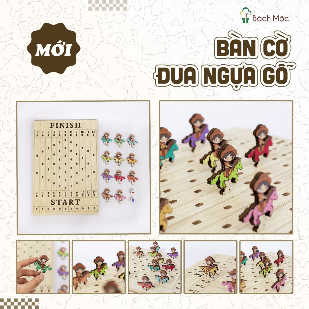 Bộ trò chơi dân gian Cờ Caro, Ô Ăn Quan, Rắn Thang, Đua Ngựa bằng gỗ sản xuất tại nhà Bách Mộc