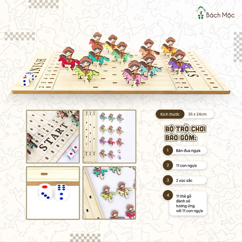 Bộ trò chơi dân gian Cờ Caro, Ô Ăn Quan, Rắn Thang, Đua Ngựa bằng gỗ sản xuất tại nhà Bách Mộc