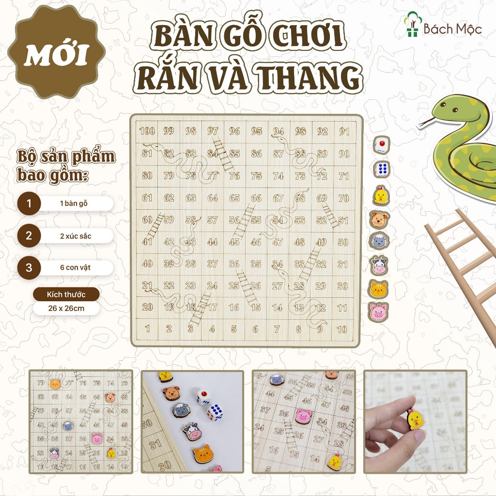 Bộ trò chơi dân gian Cờ Caro, Ô Ăn Quan, Rắn Thang, Đua Ngựa bằng gỗ sản xuất tại nhà Bách Mộc