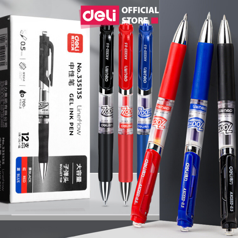 Bút Gel Bấm Bút Bi Nước Deli Phù Hợp Viết Sổ Calligraphy Ngòi 0.5mm Mực Nhanh Khô Dành Cho Văn Phòng Học Sinh Nhiều Màu