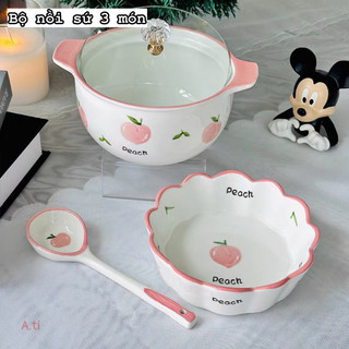 T&T0223 Bộ nồi sứ 3 món cao cấp hoạ tiết cực cute