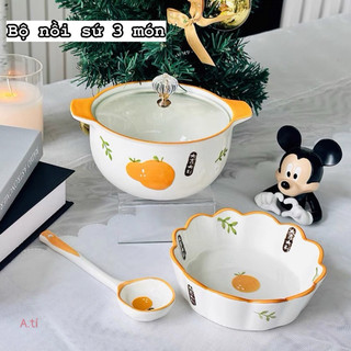T&T0223 Bộ nồi sứ 3 món cao cấp hoạ tiết cực cute