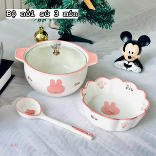T&T0223 Bộ nồi sứ 3 món cao cấp hoạ tiết cực cute