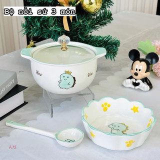 T&T0223 Bộ nồi sứ 3 món cao cấp hoạ tiết cực cute