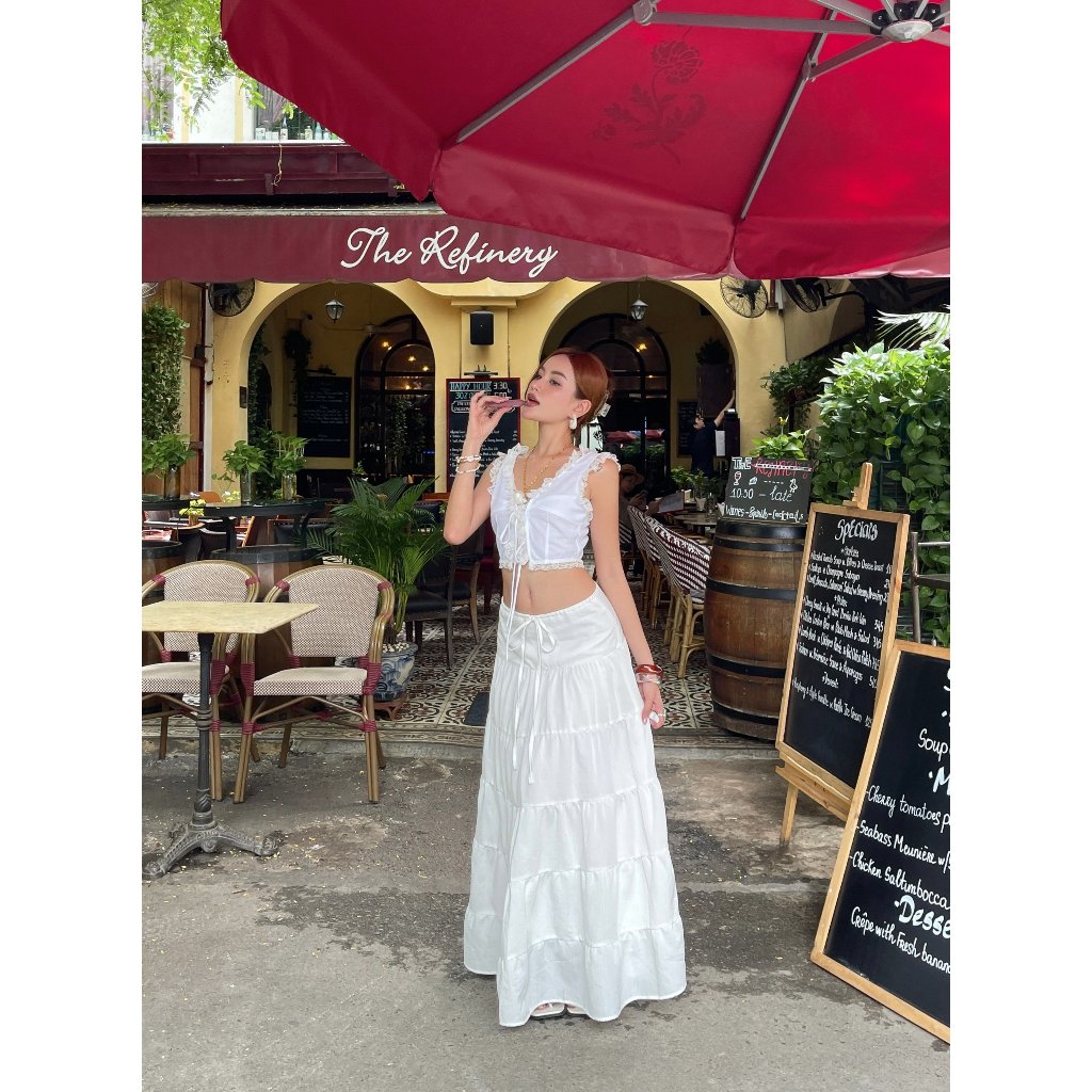 [HÌNH CHÍNH CHỦ] Chân Váy Maxi Dáng Dài Pepper Clothing Chân Váy Trắng Xoè Nhiều Tầng Dây Rút May Hai Lớp - Fiona Skirt | BigBuy360 - bigbuy360.vn