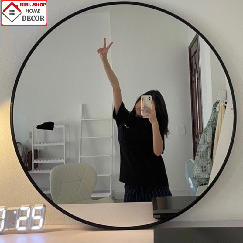 Gương tròn khung hợp kim nhôm cao cấp màu siêu đẹp , Gương treo nhà tắm hình tròn decor xinh phù hợp mọi không gian