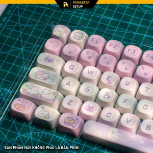 Keycap moa Dreamy Cat Afternoon Tea nhựa pbt dày 1.5mm họa tiết dyesub không mờ dùng cho bàn phím cơ