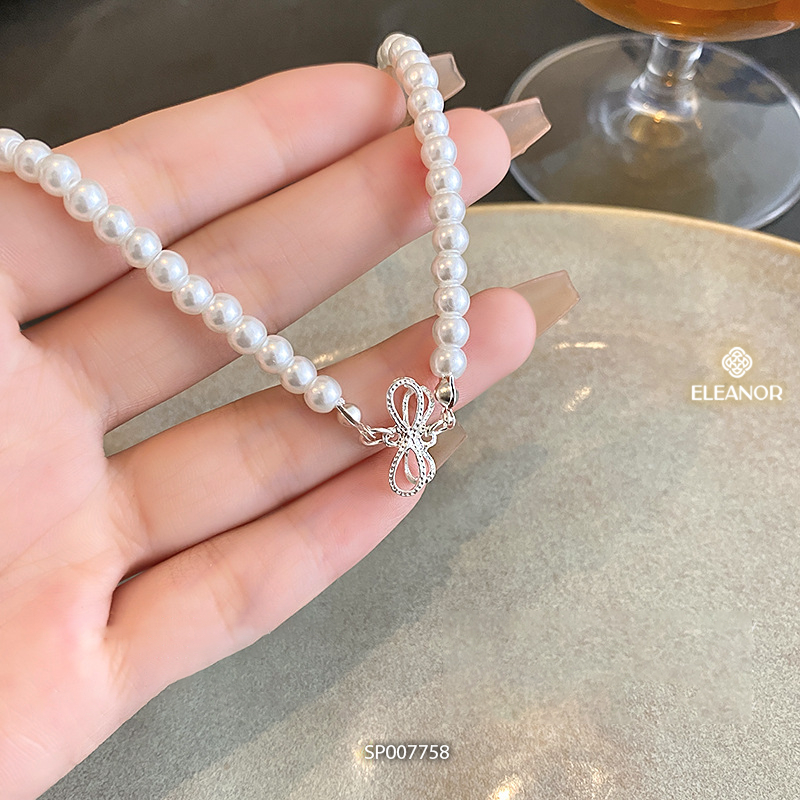 Dây chuyền nữ Eleanor Accessories mặt hình nơ ngọc trai nhân tạo phụ kiện trang sức vòng cổ 7758