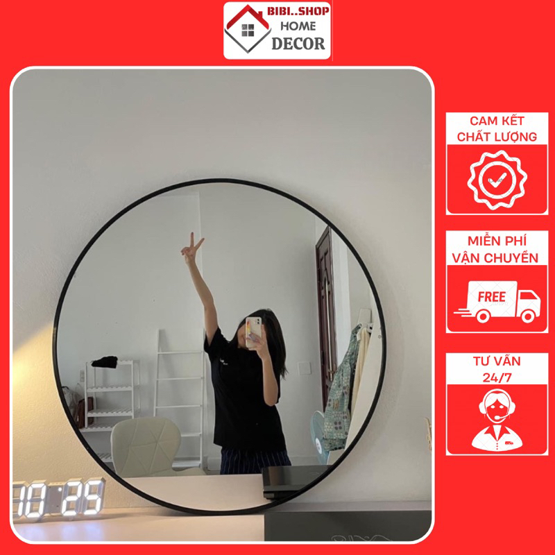 Gương tròn khung hợp kim nhôm cao cấp màu siêu đẹp , Gương treo nhà tắm hình tròn decor xinh phù hợp mọi không gian