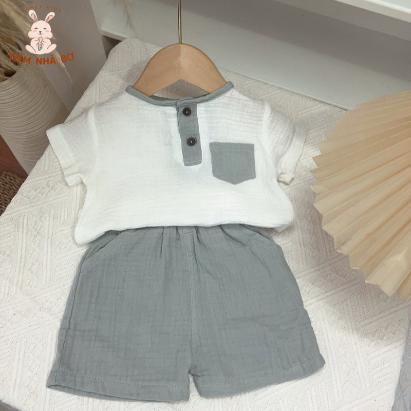 Set Bộ Hè Cho Bé Trai Vải Xô Muslin Siêu Mát, Mềm Mịn Cho Bé Trai Liena’S Closet