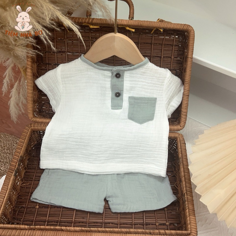 Set Bộ Hè Cho Bé Trai Vải Xô Muslin Siêu Mát, Mềm Mịn Cho Bé Trai Liena’S Closet