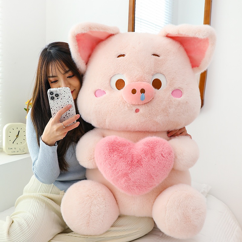 Gấu Bông Heo Lông Sổ Mũi Ôm Trái Tim Thú Nhồi Bông Cute Heo Tim Quà Tặng Đáng Yêu - G141