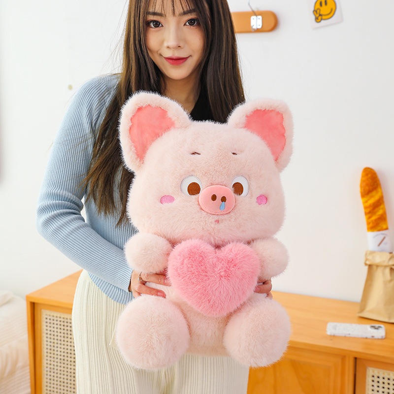 Gấu Bông Heo Lông Sổ Mũi Ôm Trái Tim Thú Nhồi Bông Cute Heo Tim Quà Tặng Đáng Yêu - G141