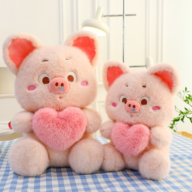Gấu Bông Heo Lông Sổ Mũi Ôm Trái Tim Thú Nhồi Bông Cute Heo Tim Quà Tặng Đáng Yêu - G141