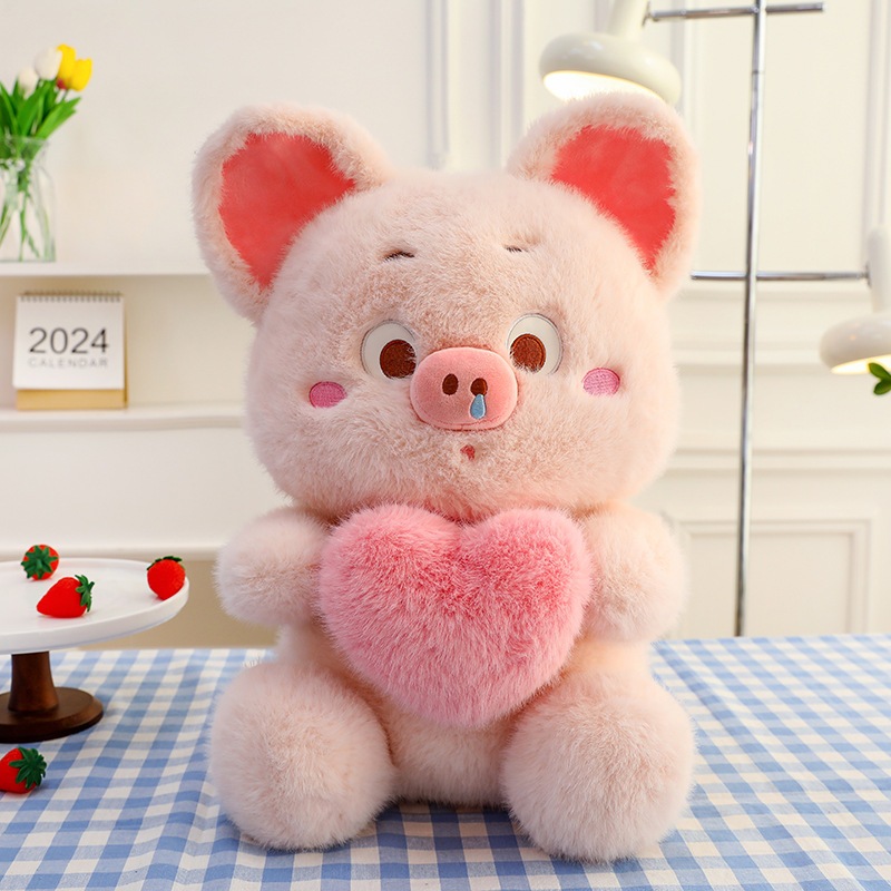 Gấu Bông Heo Lông Sổ Mũi Ôm Trái Tim Thú Nhồi Bông Cute Heo Tim Quà Tặng Đáng Yêu - G141