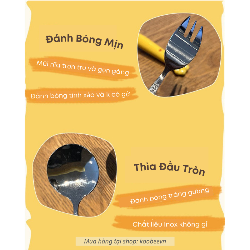Bộ Thìa Nĩa Inox Cán Sứ Hoạt Hình Cute KOOBEE – Ăn Cá Nhân, Trẻ Em, Dân Văn Phòng & Du Lịch | 112