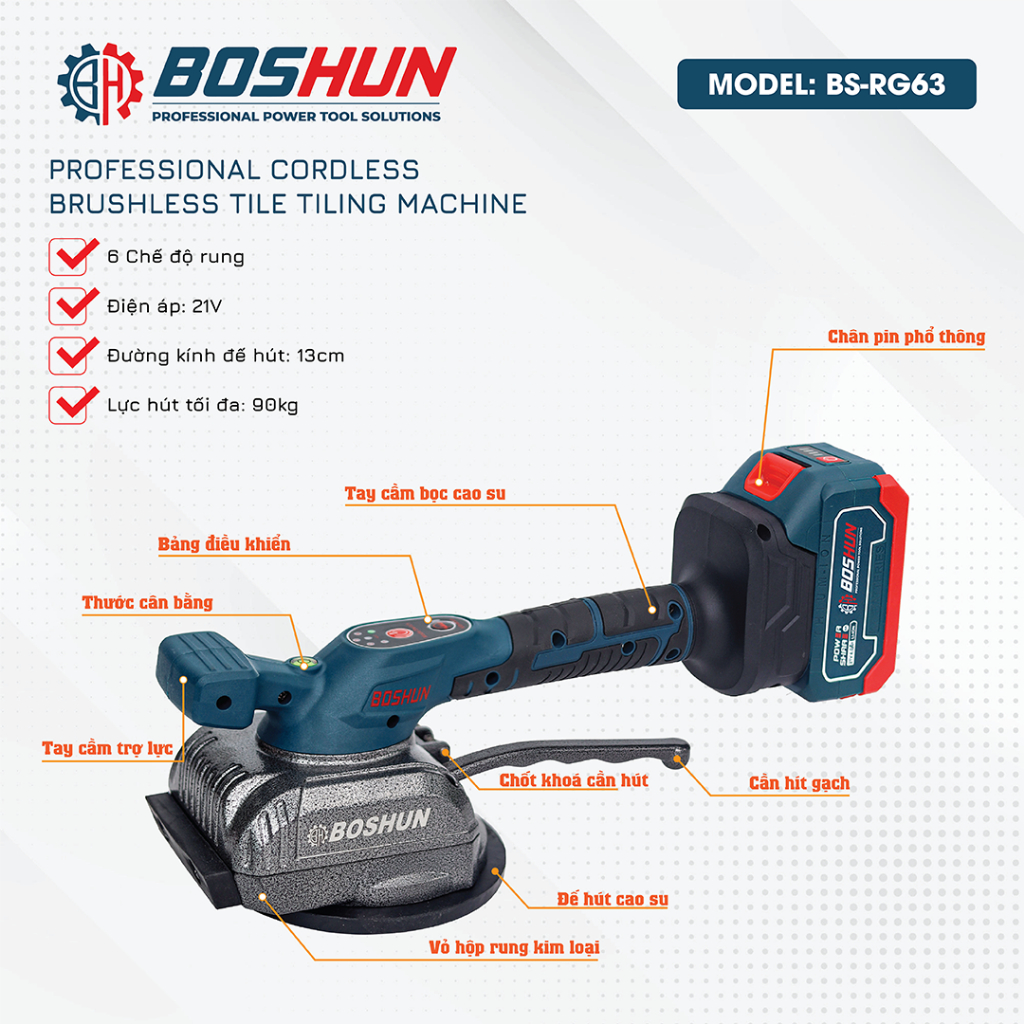 Máy Ốp Lát Gạch BS-RG63 Boshun Siêu Khỏe - Máy Lát Gạch Men - Máy Hút Gạch - Đầm Rung Hút Gạch