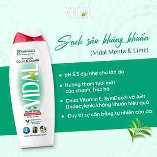 Combo Dầu tắm gội 2in1 Vidal 500ml thành phần thiên nhiên và Lăn khử mùi Deonica 50ml công nghê smart-control