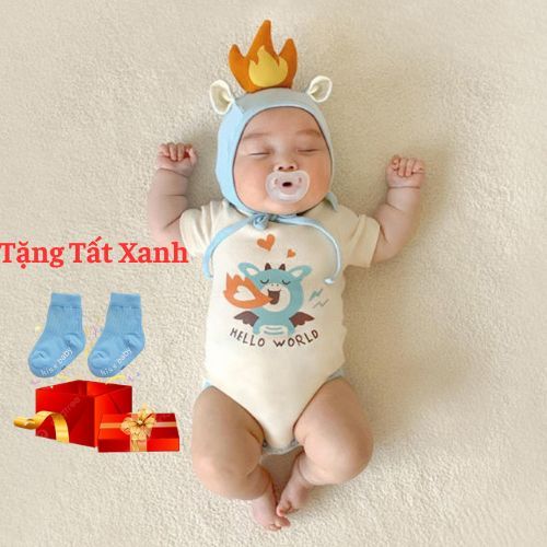 (HÀNG CÓ SẴN) Set Bodysuit Rồng Ngắn Tay, Rồng Hồng, Rồng Xanh TẶNG KÈM MŨ VÀ TẤT cover IKII Hàn Quốc bé trai, bé gái