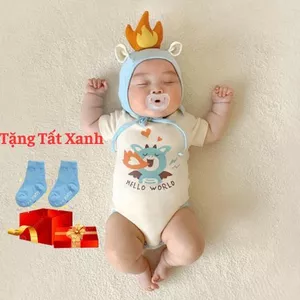 Set Bodysuit Rồng Ngắn Tay, Rồng Hồng, Rồng Xanh TẶNG KÈM MŨ VÀ TẤT cover IKII Hàn Quốc bé trai, bé gái