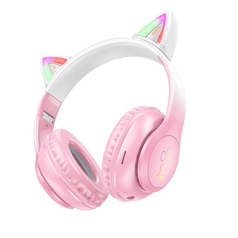 Tai nghe bluetooth chụp tai Hoco W42, Tai chụp mèo phát sáng, mic đàm thoại, phù hợp cho trẻ em, 12h nghe nhạc.