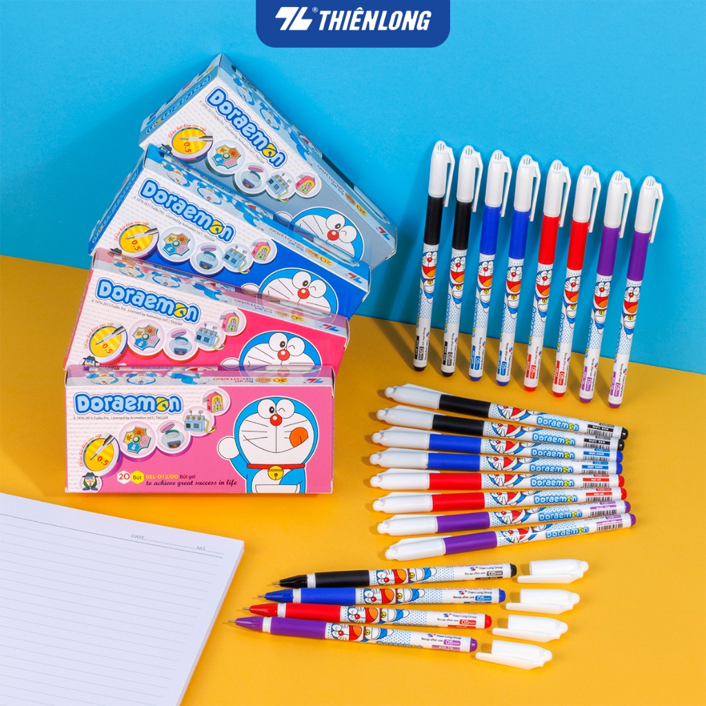 Product image Combo 5/10/20 Bút Gel Thiên Long Doraemon GEL-012/DO ngòi 0.5mm mực xanh/đỏ/đen/tím thân bút in hình nhân vật Doraemon