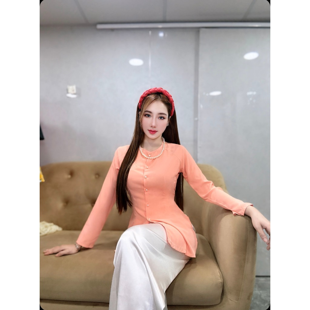 Hân Nguyễn Áo Bà Ba - B.A49 ( Áo Lẻ ) Bà Ba Lụa Trơn Tầm Ý Cổ Tròn Cài Nút Tay Dài - Hân Nguyễn Áo Bà Ba