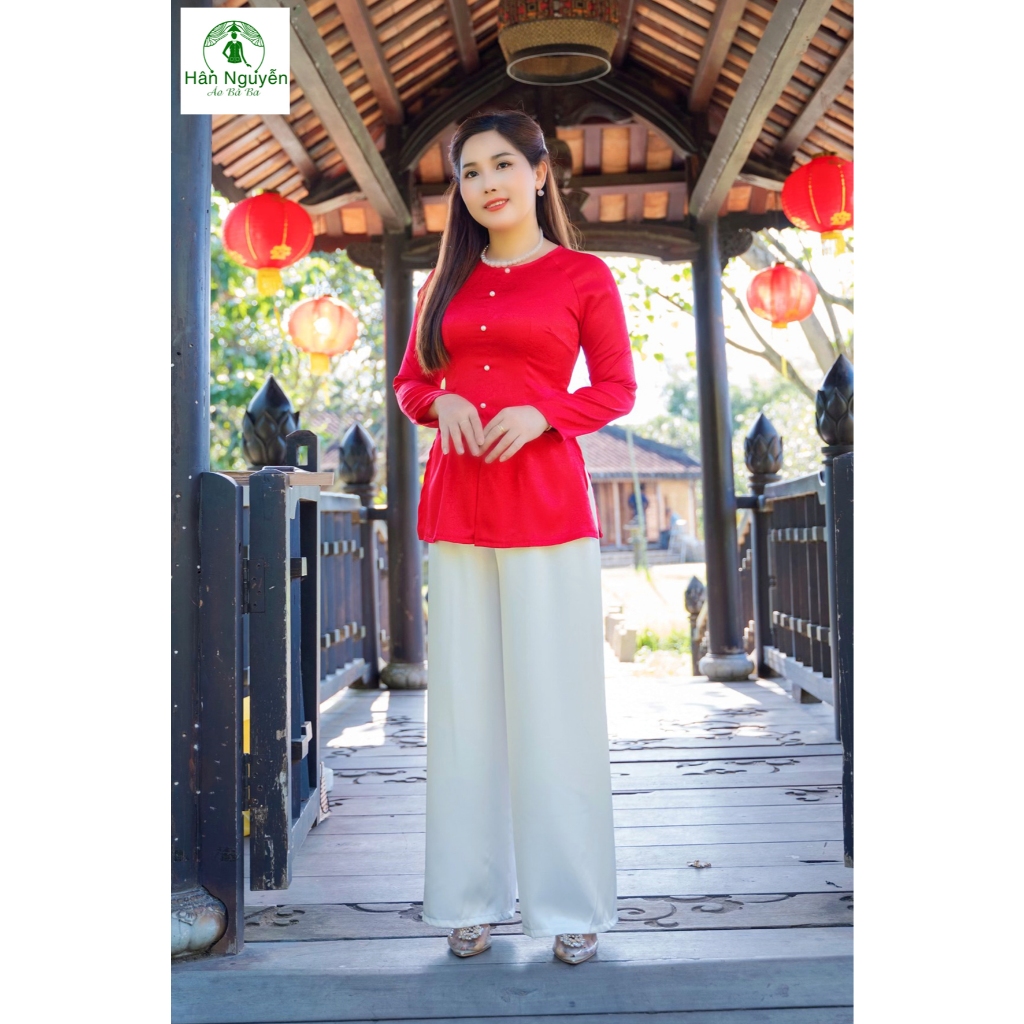 Hân Nguyễn Áo Bà Ba - B.A41 - Áo lẻ bà ba dây kéo gấm hoa hồng