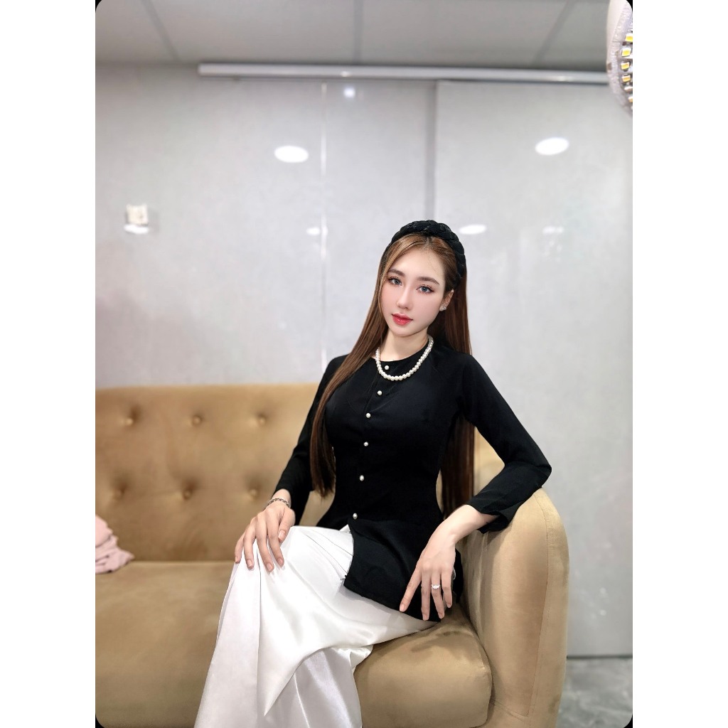 Hân Nguyễn Áo Bà Ba - B.A49 ( Áo Lẻ ) Bà Ba Lụa Trơn Tầm Ý Cổ Tròn Cài Nút Tay Dài - Hân Nguyễn Áo Bà Ba