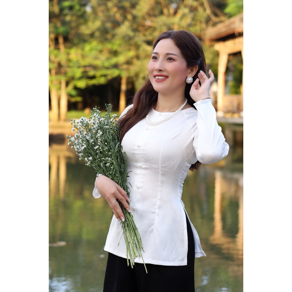 Hân Nguyễn Áo Bà Ba - B.A41 - Áo lẻ bà ba dây kéo gấm hoa hồng