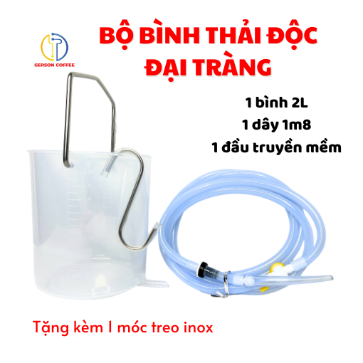 Combo Bình truyền nhựa 2L kèm dây 1m8/silicone + Móc treo inox
