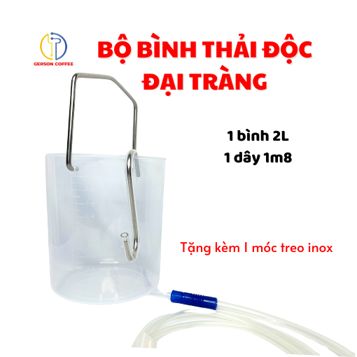 Combo Bình truyền nhựa 2L kèm dây 1m8/silicone + Móc treo inox