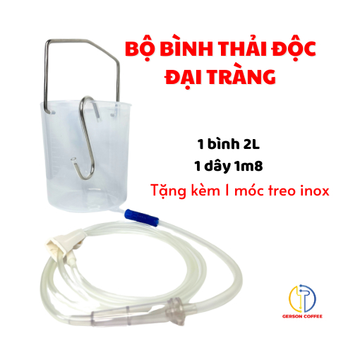 Combo Bình truyền nhựa 2L kèm dây 1m8/silicone + Móc treo inox