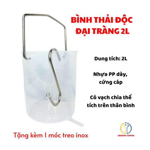 Combo Bình truyền nhựa 2L kèm dây 1m8/silicone + Móc treo inox